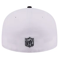 Casquette ajustée New Era 59FIFTY pour homme, blanche et noire, Las Vegas Raiders, style rétro.