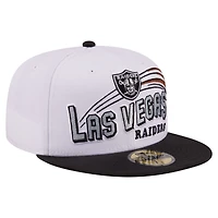 Casquette ajustée New Era 59FIFTY pour homme, blanche et noire, Las Vegas Raiders, style rétro.