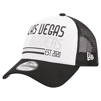 Men's New Era White/Black Las Vegas Raiders Stacked A-Frame Trucker 9FORTY Adjustable Hat