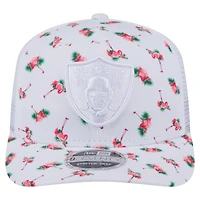 Casquette extensible à bouton-pression New Era blanche Las Vegas Raiders Adventure Flamingo Pattern 9SEVENTY pour homme