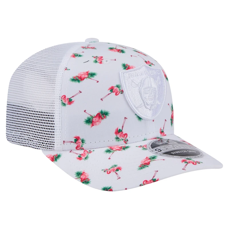 Men's New Era White Las Vegas Raiders Adventure Flamingo Pattern 9SEVENTY Stretch-Snap Hat