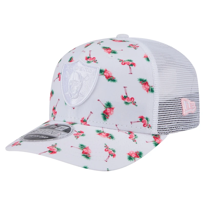 Casquette extensible à bouton-pression New Era blanche Las Vegas Raiders Adventure Flamingo Pattern 9SEVENTY pour homme