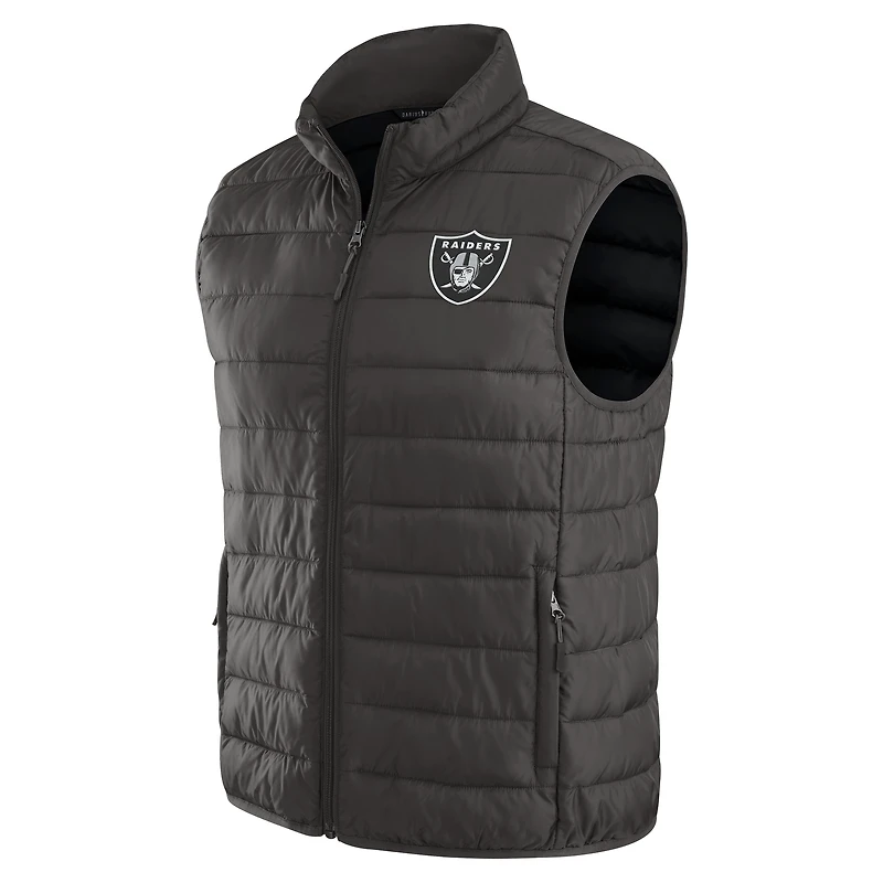 Gilet zippé pliable pour homme de la collection NFL x Darius Rucker par Fanatics, gris, des Las Vegas Raiders, avec sac voyage