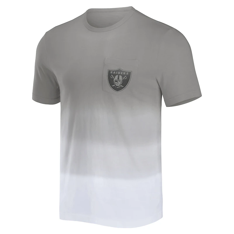 Men's NFL x Darius Rucker Collection by Fanatics Silver/White Las Vegas Raiders Dip Dye Pocket T-Shirt