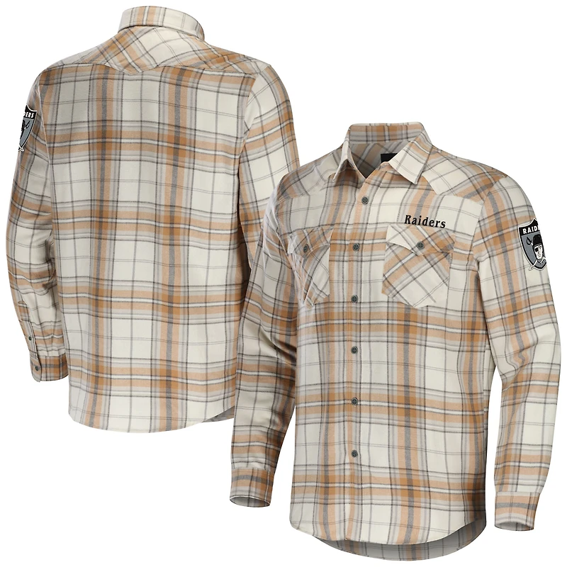 Collection NFL x Darius Rucker pour homme par Fanatics Tan Las Vegas Raiders Chemise boutonnée à manches longues en flanelle