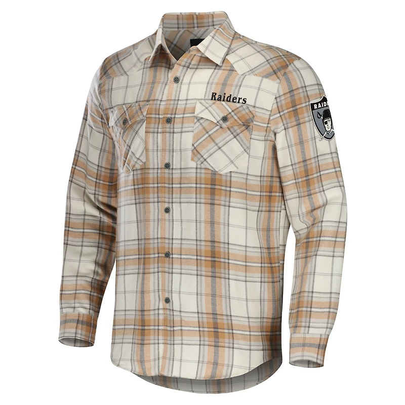 Collection NFL x Darius Rucker pour homme par Fanatics Tan Las Vegas Raiders Chemise boutonnée à manches longues en flanelle