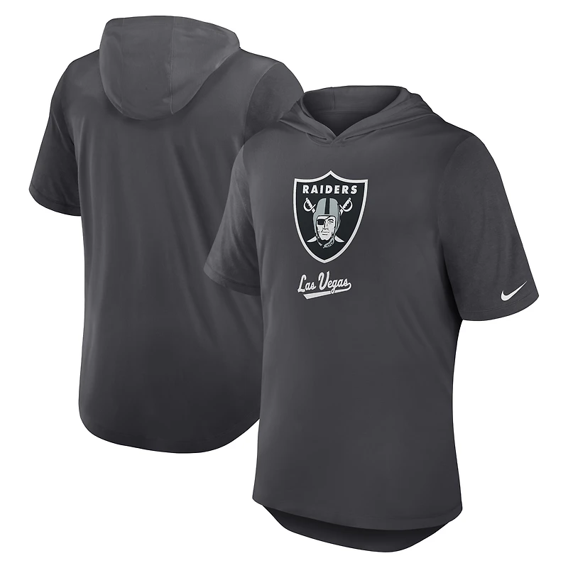 Men's Nike Anthracite Las Vegas Raiders Tri-Blend Performance Hoodie T-Shirt