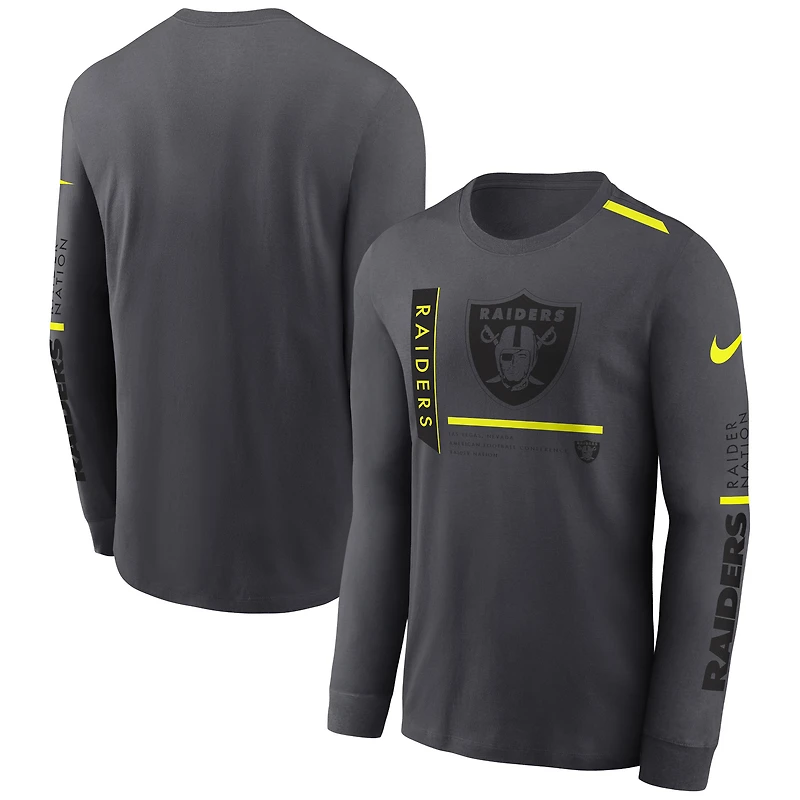 T-shirt à manches longues Nike Las Vegas Raiders Volt Performance anthracite pour homme
