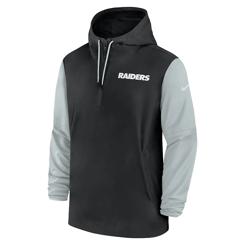 Men's Nike Black/Silver Las Vegas Raiders 2024/25 Sideline Pre-Game Player 1/2-Zip Hoodie Jacket