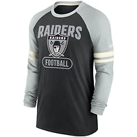 T-shirt à manches longues raglan Nike Las Vegas Raiders Throwback noir/argenté pour homme