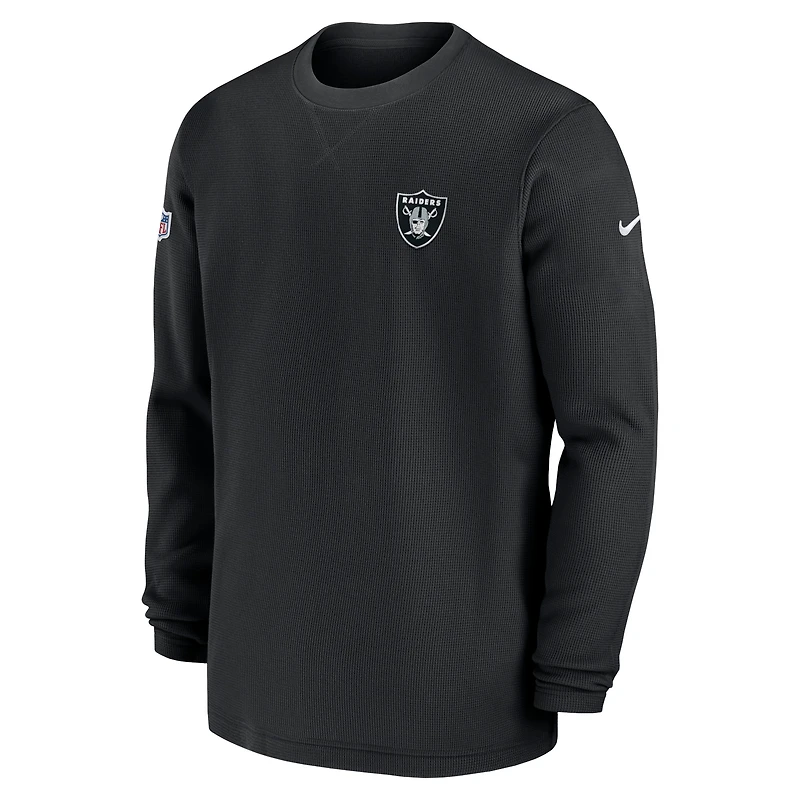 Haut à manches longues Nike noir Las Vegas Raiders 2023 Sideline Throwback Heavy Brushed Waffle pour homme