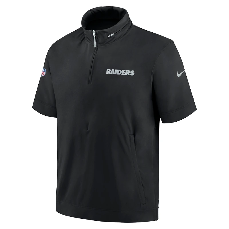 Veste à capuche manches courtes et demi-zip Nike Las Vegas Raiders 2024 Sideline Coach pour homme noire