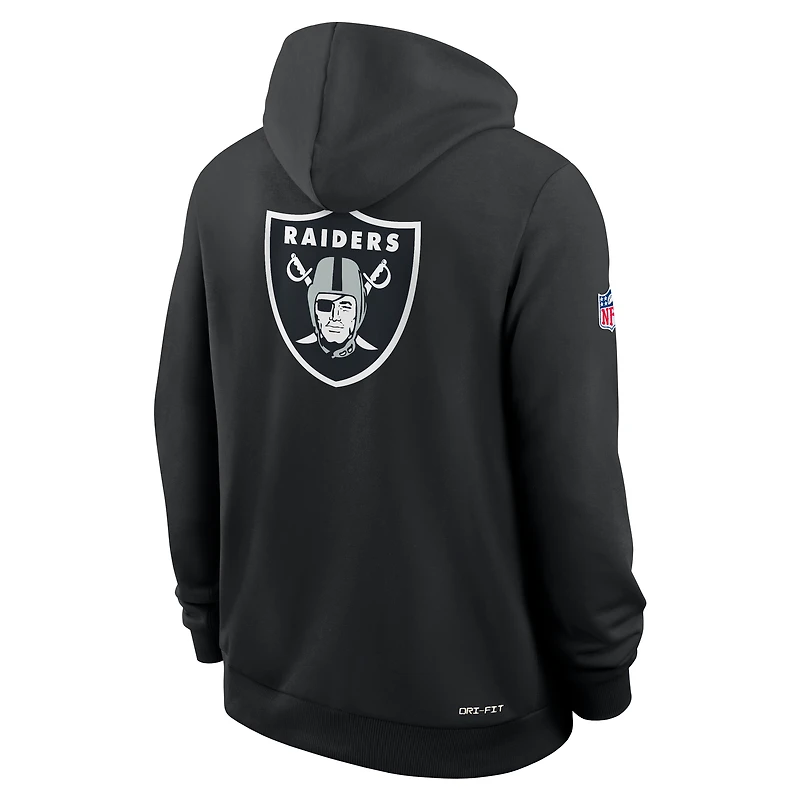 Sweat à capuche Nike noir Las Vegas Raiders 2025 Sideline Utility Player Dri-FIT pour homme, entièrement zippé
