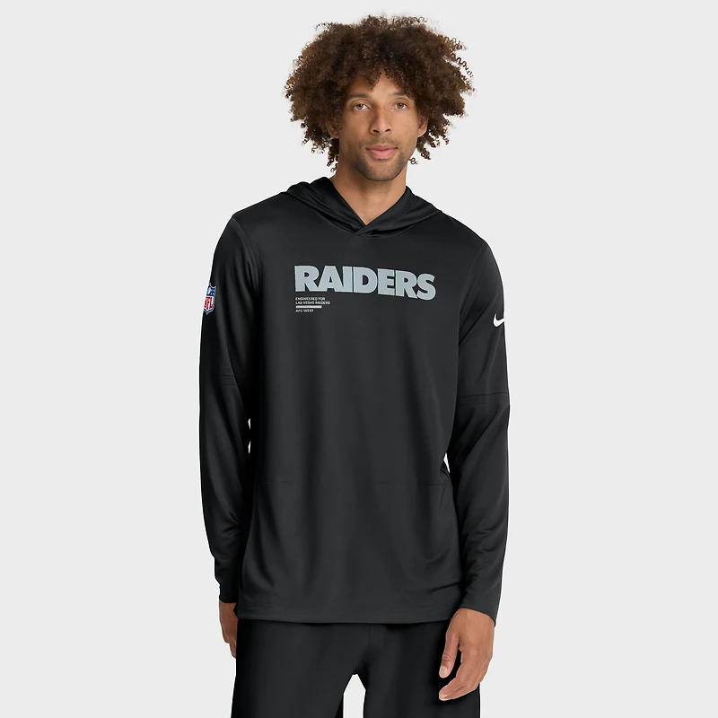 T-shirt à capuche et manches longues Nike noir Las Vegas Raiders pour homme, coupe grande taille, Dri-FIT