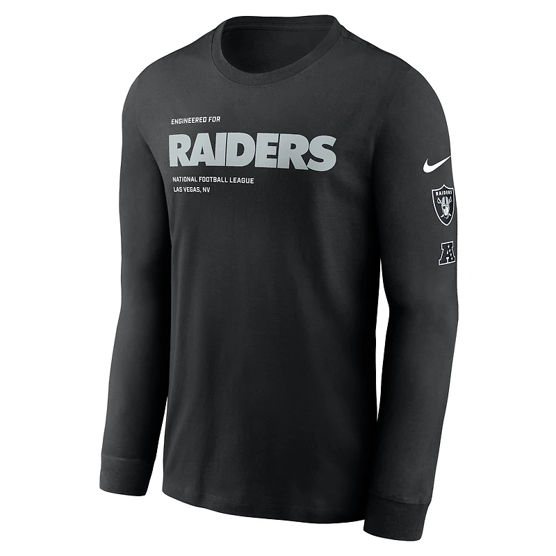 T-shirt à manches longues Nike noir pour homme, motif Las Vegas Raiders, essentiel gagner