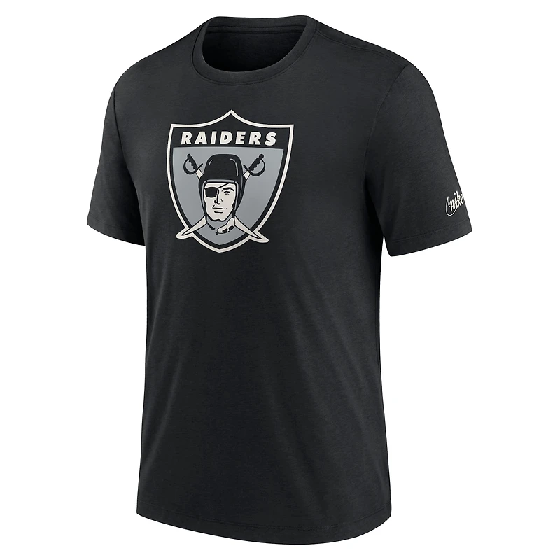 T-shirt à trois mélanges Nike noir Las Vegas Raiders Rewind Logo pour homme