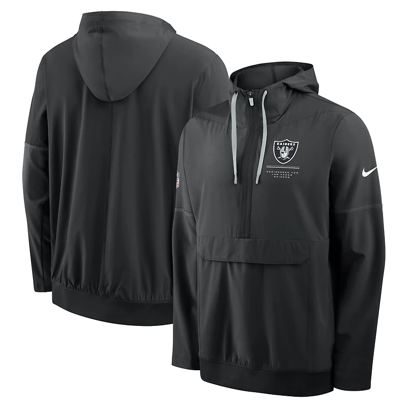 Men's Nike Black Las Vegas Raiders Sideline Anorak Half-Zip Hooded Jacket