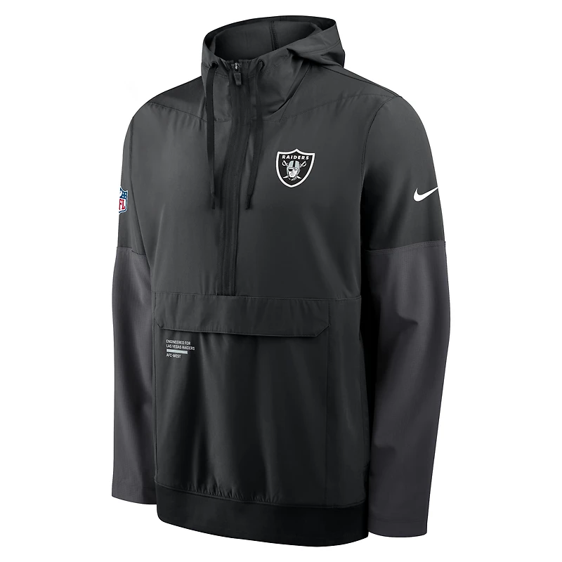 Veste à capuche Nike noire demi-zip pour homme, style anorak Sideline des Las Vegas Raiders