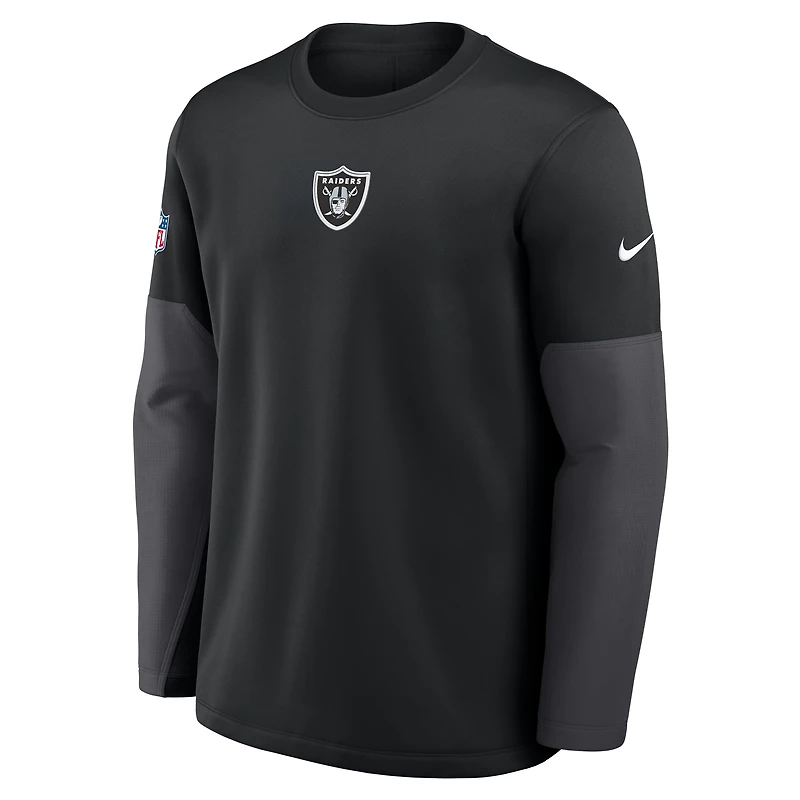 T-shirt Nike Silver Las Vegas Raiders Sideline Coach Therma-FIT à manches longues pour homme