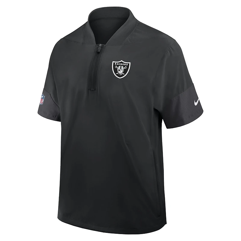 Veste d'entraîneur Nike Dri-FIT à manches courtes et fermeture éclair quart de tour, modèle Sideline, noire, pour