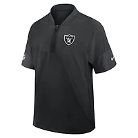 Veste d'entraîneur Nike noire à manches courtes et fermeture éclair quart de tour pour homme des Las Vegas Raiders