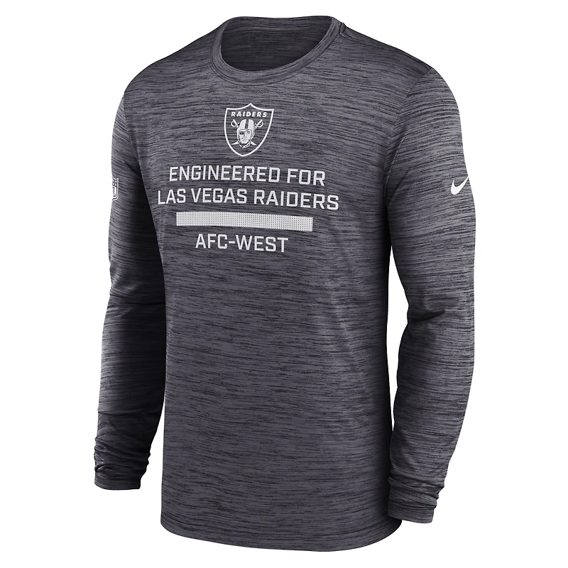 T-shirt Nike noir à manches longues pour homme, Las Vegas Raiders, Sideline Velocity Performance