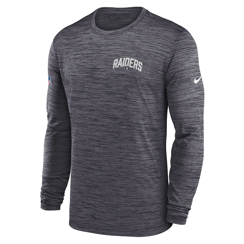Men's Nike Charcoal Las Vegas Raiders Sideline Velocity Athletic Stack Performance Long Sleeve T-Shirt