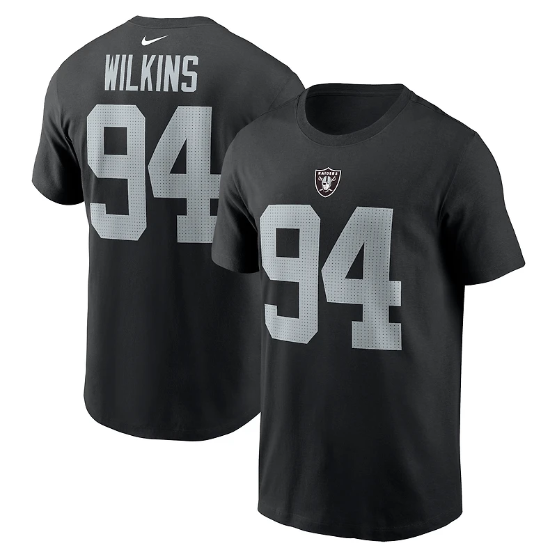 T-shirt Nike Christian Wilkins pour homme, noir, nom et numéro du joueur des Las Vegas Raiders