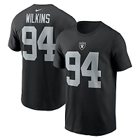 T-shirt Nike Christian Wilkins pour homme, noir, nom et numéro du joueur des Las Vegas Raiders