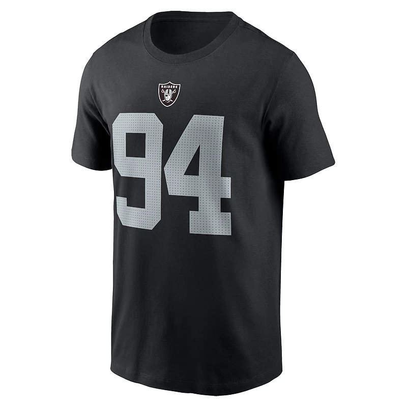 T-shirt Nike Christian Wilkins pour homme, noir, nom et numéro du joueur des Las Vegas Raiders