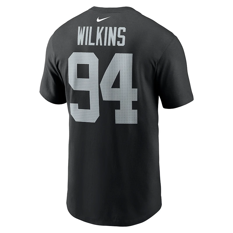 T-shirt Nike Christian Wilkins pour homme, noir, nom et numéro du joueur des Las Vegas Raiders