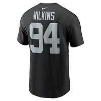 T-shirt Nike Christian Wilkins pour homme, noir, nom et numéro du joueur des Las Vegas Raiders