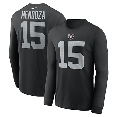 Men's Nike Fernando Mendoza Black Las Vegas Raiders Name & Number Long Sleeve T-Shirt