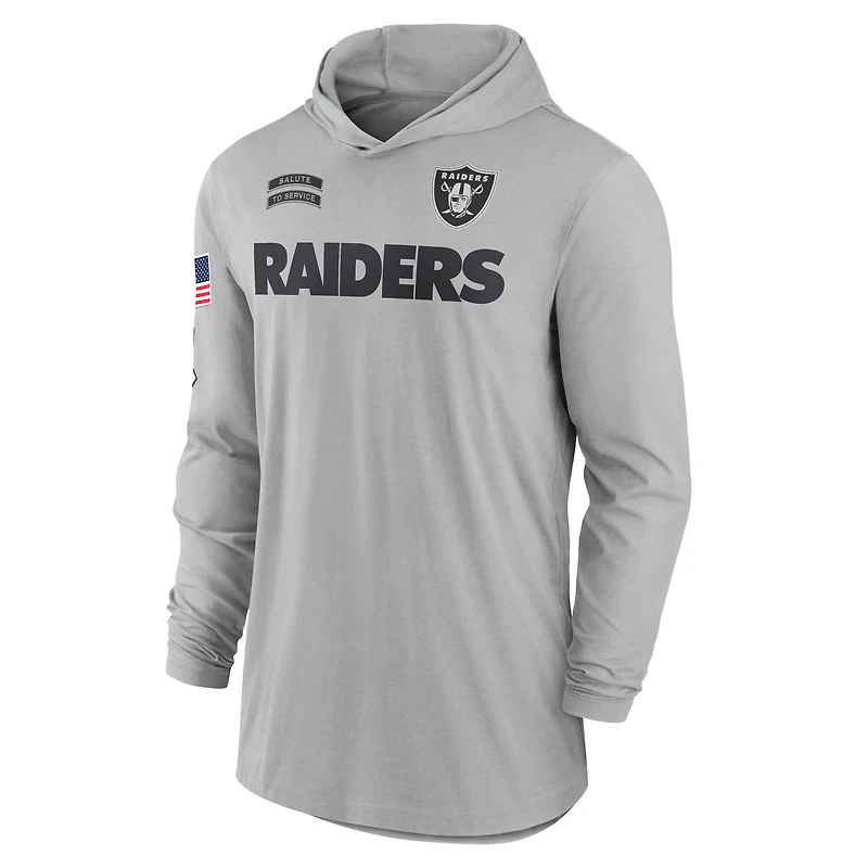 Men's Nike Gray Las Vegas Raiders 2024 Salute to Service Lightweight Dri-FIT Long Sleeve Hoodie T-Shirt