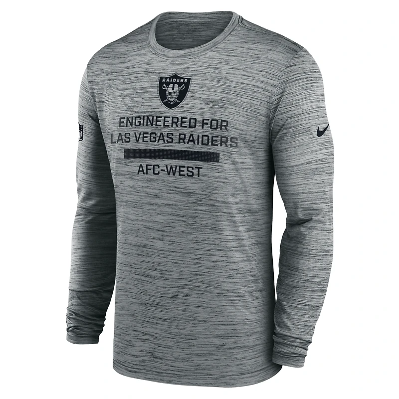 T-shirt Nike gris à manches longues pour homme, Las Vegas Raiders, Sideline Velocity Performance