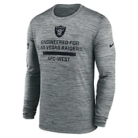 T-shirt Nike gris à manches longues pour homme, Las Vegas Raiders, Sideline Velocity Performance