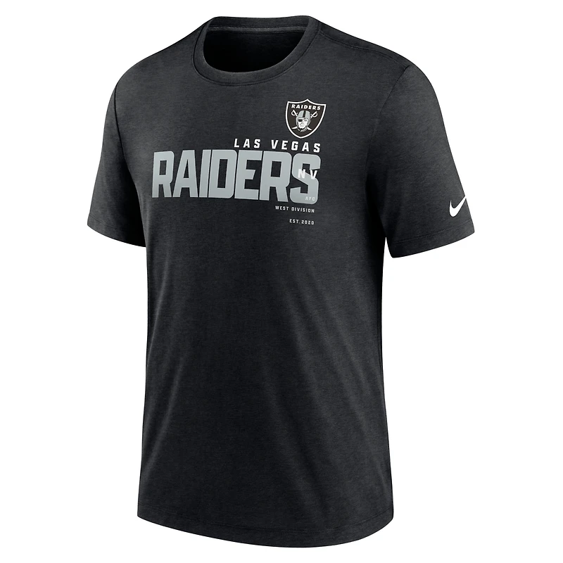 T-shirt Nike Las Vegas Raiders Wordmark Tri-Blend pour homme - Noir chiné