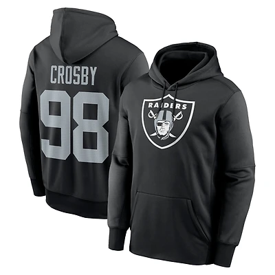 Sweat à capuche Nike Maxx Crosby noir pour homme, avec nom et numéro de joueur des Las Vegas Raiders