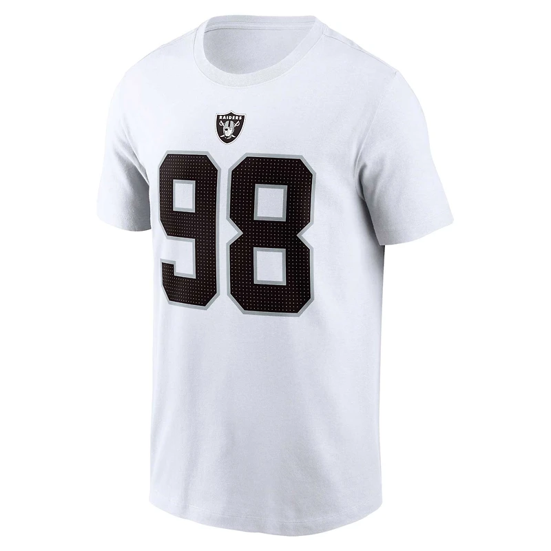 T-shirt Nike Maxx Crosby pour homme, blanc, nom et numéro du joueur des Las Vegas Raiders