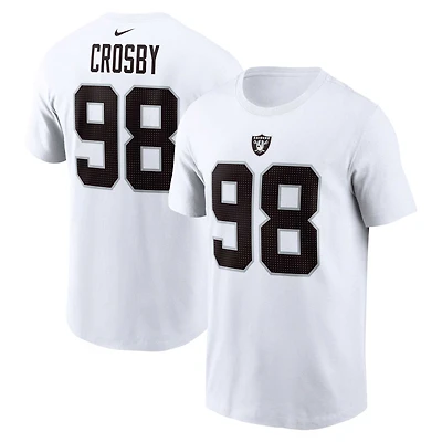 T-shirt Nike Maxx Crosby pour homme, blanc, nom et numéro du joueur des Las Vegas Raiders