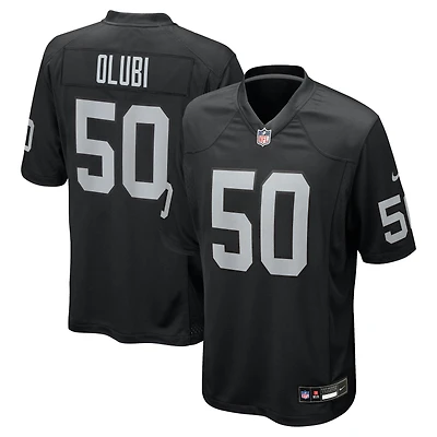 Maillot de match Nike Segun Olubi noir pour homme, équipe des Raiders Las Vegas