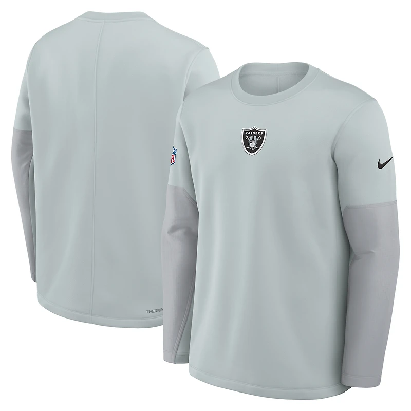 T-shirt Nike Silver Las Vegas Raiders Sideline Coach Therma-FIT à manches longues pour homme
