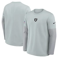 T-shirt Nike Silver Las Vegas Raiders Sideline Coach Therma-FIT à manches longues pour homme