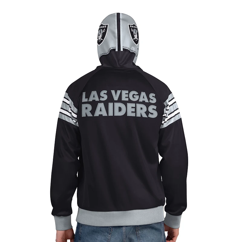 Veste de survêtement à capuche zippée Pro Player noire/argentée pour homme, motif casque des Las Vegas Raiders