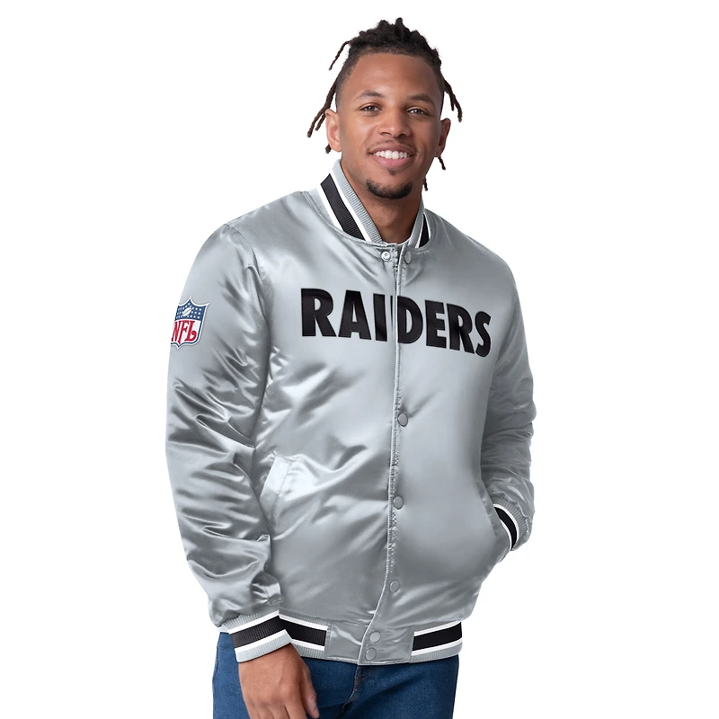 Men's Starter  Black/Silver Las Vegas Raiders Closer Reversible Satin Full-Snap Jacket