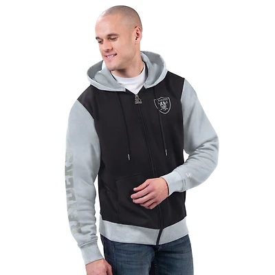 Men's Starter Black/Silver Las Vegas Raiders Thursday Night Gridiron Full-Zip Hoodie