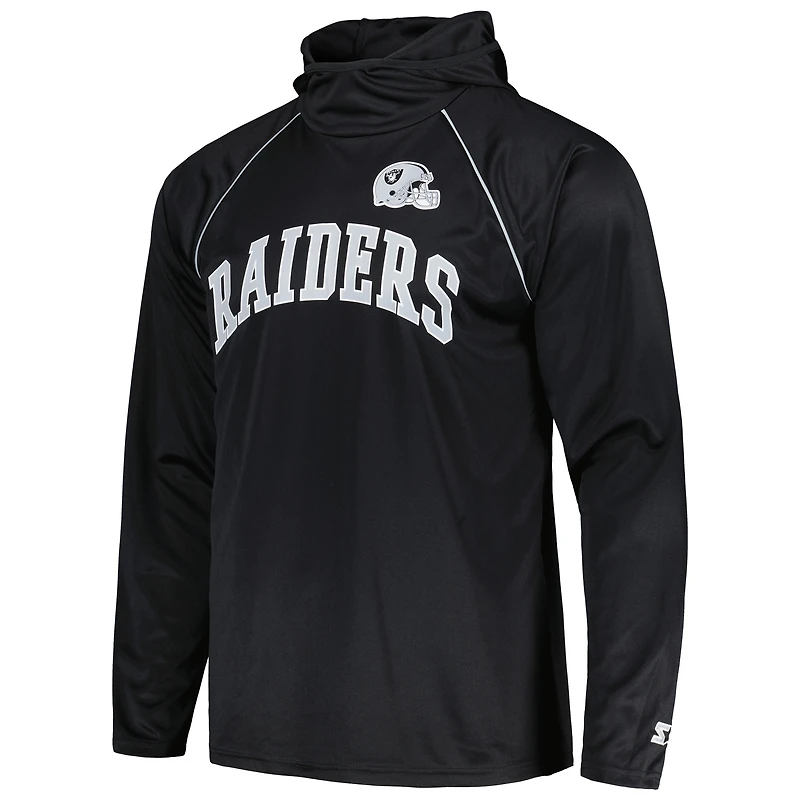 Men's Starter Black Las Vegas Raiders Gridiron Classics Throwback Raglan Long Sleeve Hooded T-Shirt