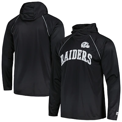 T-shirt à capuche manches longues et Starter Black Las Vegas Raiders Gridiron Classics Throwback Raglan pour hommes