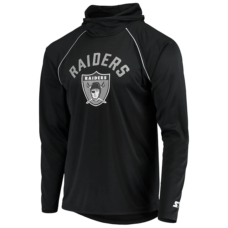 Men's Starter Black Las Vegas Raiders Throwback Raglan Hoodie Long Sleeve T-Shirt