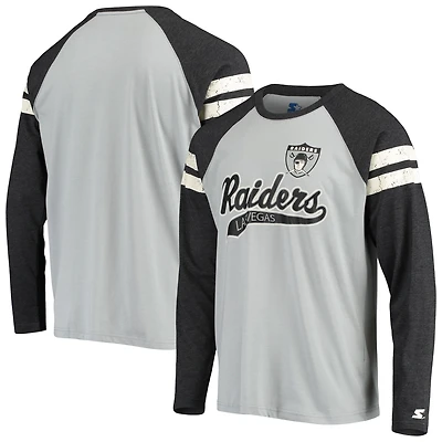 T-shirt à manches longues raglan Starter argent/noir Las Vegas Raiders Throwback League pour homme